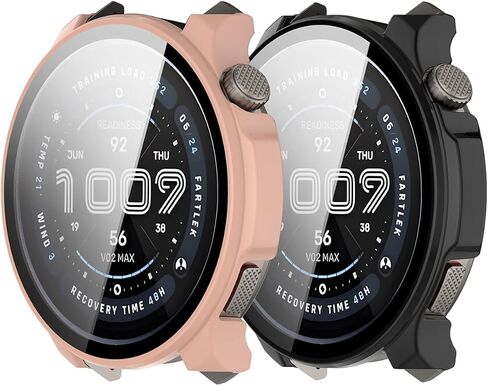 Case for Amazfit Balance 2 Smart Watch ، PC Shell+تصميم زجاجي متكامل ، مكافحة السقوط ومقاومة للخدش ، عالية الدقة وشفافة ، أسود+وردي ، 2 عبوة in Saudi Arabia