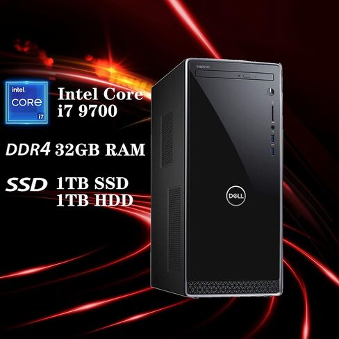 Dell Inspiron 3671 Desktop Gaming Desktop, Intel Core i7-9700 Processor, 32GB DDR4 RAM, 1TB PCIe SSD + 1TB HDD, WiFi, Bluetooth, DVDRW, HDMI, VGA, Windows 11 Pro, Black in Saudi Arabia