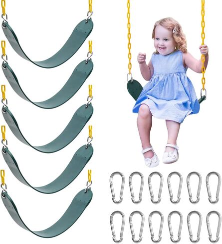 Sunnyglade 2PCS Swings Seats Heavy Duty with 66" Chain, Playground Swing Set Accessories Replacement with Snap Hooks, Support 250lb (Green) in Saudi Arabia