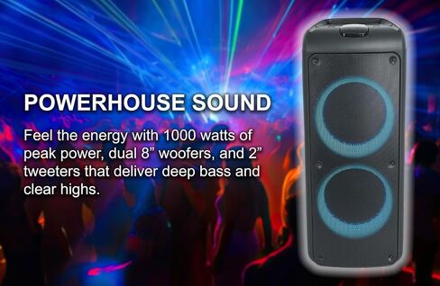Rockville Rock Party 9 1000W مكبر صوت بلوتوث المحمول ، مكبرات صوت مزدوجة 8 بوصات ، باس عميق ، مصابيح LED ، مدخلات الكاريوكي/الجيتار ، للحفلات والأحداث الخارجية in Saudi Arabia