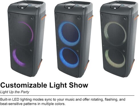 Rockville Rock Party 9 1000W مكبر صوت بلوتوث المحمول ، مكبرات صوت مزدوجة 8 بوصات ، باس عميق ، مصابيح LED ، مدخلات الكاريوكي/الجيتار ، للحفلات والأحداث الخارجية in Saudi Arabia