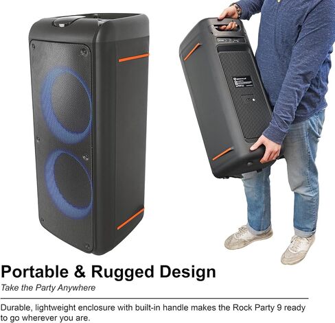 Rockville Rock Party 9 1000W مكبر صوت بلوتوث المحمول ، مكبرات صوت مزدوجة 8 بوصات ، باس عميق ، مصابيح LED ، مدخلات الكاريوكي/الجيتار ، للحفلات والأحداث الخارجية in Saudi Arabia