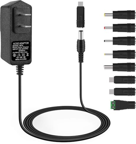 12v 2a Power Supply Replacement with 8 Tips, 12Volt AC DC Adapter Power Cord 100V-240V 24W 5.5x2.1mm Plug for LED Strip Light,Router,CCTV Camera in Kuwait