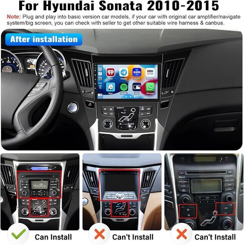 2G+32G for Hyundai Sonata 2010-2015 Radio Android 11 Car Stereo Wireless Apple CarPlay Android Auto Mirror Link GPS Navigation 9" HD Touchscreen Bluetooth Car Radio FM/WiFi+Backup Camera Mic in Kuwait