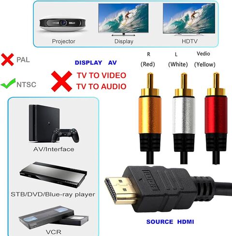 YOTETION HDMI إلى RCA 6ft Cable مع IC ، HDMI ذكر إلى 3-RCA SV HD إلى محول محول مكونات الصوت in Kuwait