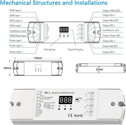 DMX512 Decoder 4CH 5A PWM CV RDM DMX 512 Decoder 12V 24V Single Color CT RGB RGBW LED Strip Controller 4 in 1 Driver D4-L in Saudi Arabia