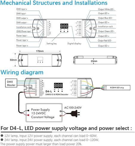 DMX512 Decoder 4CH 5A PWM CV RDM DMX 512 Decoder 12V 24V Single Color CT RGB RGBW LED Strip Controller 4 in 1 Driver D4-L in Saudi Arabia