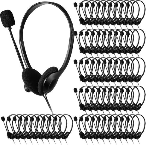 Kathfly 80 Packs Classroom Headphones with Microphone School Student Stereo Headphones Adjustable Office Conference Headphones with 3.5mm Plug for Kid Adult School Tablet Business Call Center in Saudi Arabia