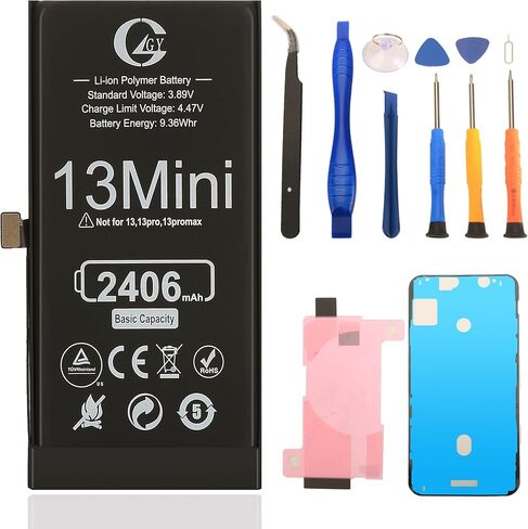استبدال البطارية المتوافقة مع iPhone 13mini ، 2406mAh ، مع مجموعة أدوات الإصلاح الكاملة مجموعة ومواد لاصقة in Saudi Arabia