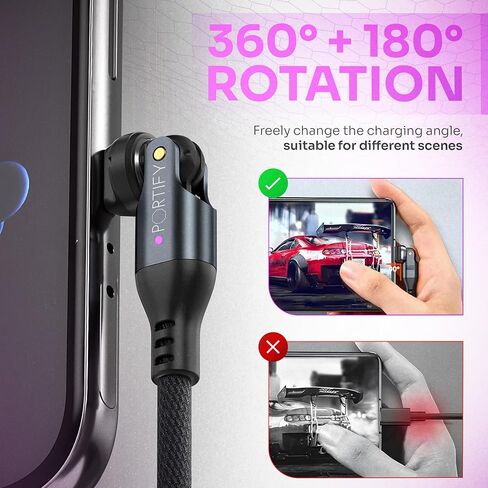 Swivel USB-C Charging Cable – 240W 3ft USB-C Cable Fast Charging – Heavy-Duty Nylon Swivel Charger Cord with 180-Degree Rotating Head – Right Angle Charger for Games, Car, Data Transfer in Saudi Arabia