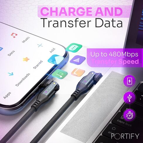Swivel USB-C Charging Cable – 240W 3ft USB-C Cable Fast Charging – Heavy-Duty Nylon Swivel Charger Cord with 180-Degree Rotating Head – Right Angle Charger for Games, Car, Data Transfer in Saudi Arabia