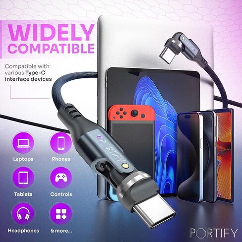 Swivel USB-C Charging Cable – 240W 3ft USB-C Cable Fast Charging – Heavy-Duty Nylon Swivel Charger Cord with 180-Degree Rotating Head – Right Angle Charger for Games, Car, Data Transfer in Saudi Arabia
