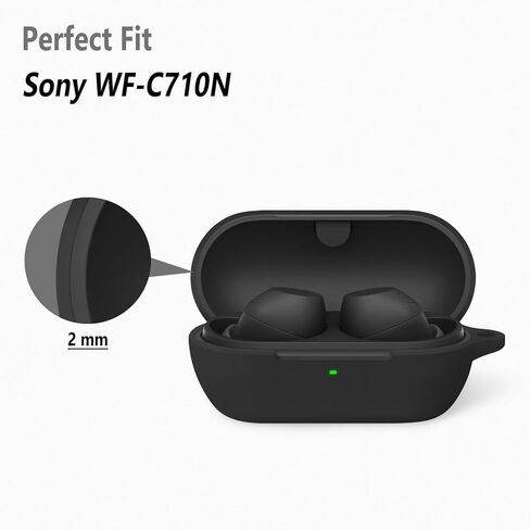 Geiomoo Silicone Cover for Sony WF-C710N Case, Soft Flexible Scratch Resistant Cover with Carabiner (Black) in Saudi Arabia