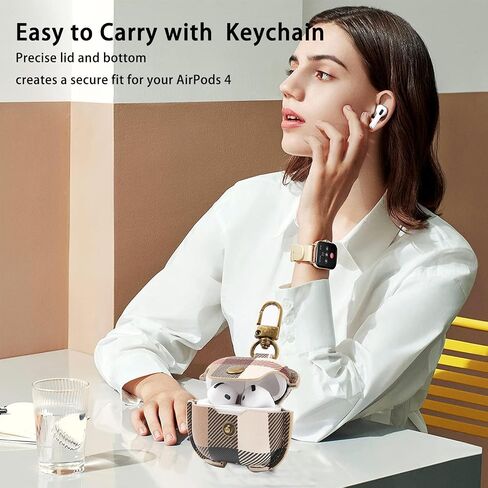 for AirPods 4th Case Cover with Keychain, Cute Fashion Full Protective AirPods 4 Case 2024 for Women Men Compatible with AirPods 4th Wireless Charging Case -Brown in Saudi Arabia