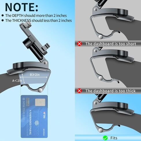 Universal 360 ° Dashboard Phone Mount-حامل سيارة دوارة متعددة الوظائف/الرؤية الخلفية للهواتف 4-7 بوصة ، حامل المشبك غير القابل للانزلاق (أسود) in Kuwait