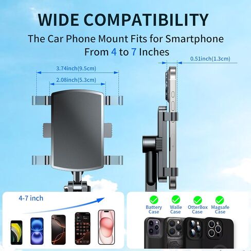 Universal 360 ° Dashboard Phone Mount-حامل سيارة دوارة متعددة الوظائف/الرؤية الخلفية للهواتف 4-7 بوصة ، حامل المشبك غير القابل للانزلاق (أسود) in Kuwait