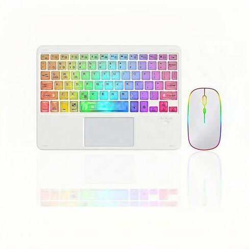 7-Color Backlit Ultra-Slim Transparent Bluetooth Keyboard with Built-in Touchpad and Mouse Portable Mini Rechargeable for Apple iPad iPhone Samsung Tablet iPhone Smartphone iOS Android Windows-White in Saudi Arabia