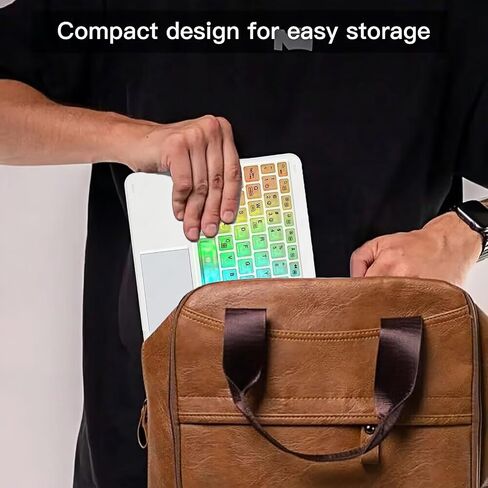 7-Color Backlit Ultra-Slim Transparent Bluetooth Keyboard with Built-in Touchpad and Mouse Portable Mini Rechargeable for Apple iPad iPhone Samsung Tablet iPhone Smartphone iOS Android Windows-White in Saudi Arabia
