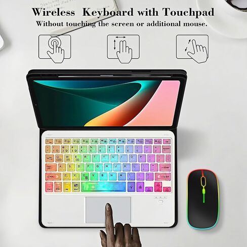 7-Color Backlit Ultra-Slim Transparent Bluetooth Keyboard with Built-in Touchpad and Mouse Portable Mini Rechargeable for Apple iPad iPhone Samsung Tablet iPhone Smartphone iOS Android Windows-White in Saudi Arabia