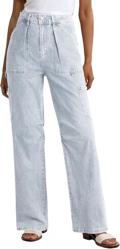 Dokotoo Women 6 Pockets High Waisted Cargo Pants Wide Leg Casual Pants Combat Military Trouser US 4-18 in Kuwait