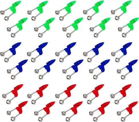 Fishing Rod Alarm Bells – 30-Pack Dual Alert Clips with Lights (Red, Green, Blue) | Clip-On Bite Alarms for Day & Night Fishing, Freshwater & Saltwater Use in Saudi Arabia