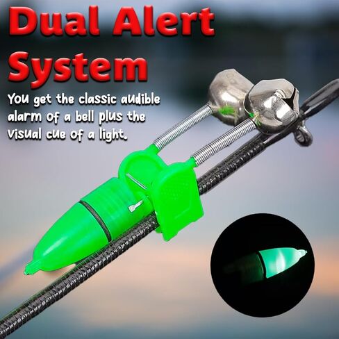 Fishing Rod Alarm Bells – 30-Pack Dual Alert Clips with Lights (Red, Green, Blue) | Clip-On Bite Alarms for Day & Night Fishing, Freshwater & Saltwater Use in Saudi Arabia