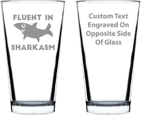 Fluent in Sharkasm - Funny Shark Pint Glass Gifts for Beer Drinking Men & Women - Fun Unique Sharks Decor in Saudi Arabia