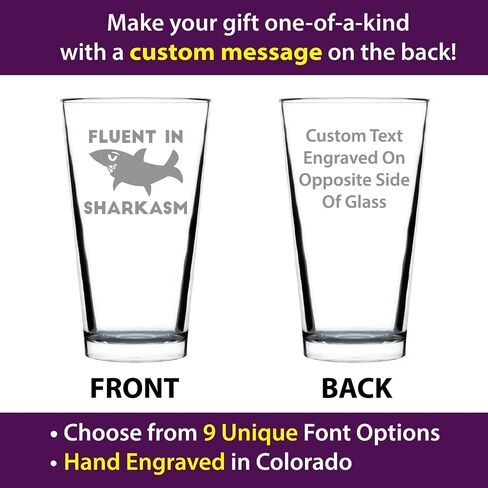 Fluent in Sharkasm - Funny Shark Pint Glass Gifts for Beer Drinking Men & Women - Fun Unique Sharks Decor in Saudi Arabia