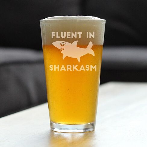 Fluent in Sharkasm - Funny Shark Pint Glass Gifts for Beer Drinking Men & Women - Fun Unique Sharks Decor in Saudi Arabia