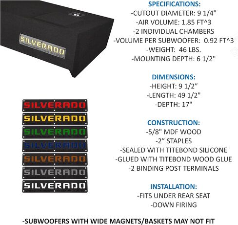 Silverado 2019 - 2025 Crew Cab and Double Cab 10" Dual Subwoofer Enclosure Speaker Box Ground Shaker Stereo Subwoofer Box Speaker Enclosure Car Audio Home Audio Ground-Shaker in Kuwait