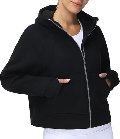 THE GYM PEOPLE Women's Full-Zip Up Hoodies Jacket Fleece Workout Crop Tops Sweatshirts with Pockets Thumb Hole in Kuwait