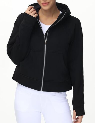 THE GYM PEOPLE Women's Full-Zip Up Hoodies Jacket Fleece Workout Crop Tops Sweatshirts with Pockets Thumb Hole in Kuwait