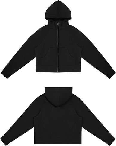 THE GYM PEOPLE Women's Full-Zip Up Hoodies Jacket Fleece Workout Crop Tops Sweatshirts with Pockets Thumb Hole in Kuwait