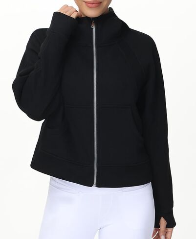 THE GYM PEOPLE Women's Full-Zip Up Hoodies Jacket Fleece Workout Crop Tops Sweatshirts with Pockets Thumb Hole in Kuwait