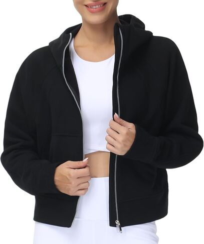 THE GYM PEOPLE Women's Full-Zip Up Hoodies Jacket Fleece Workout Crop Tops Sweatshirts with Pockets Thumb Hole in Kuwait
