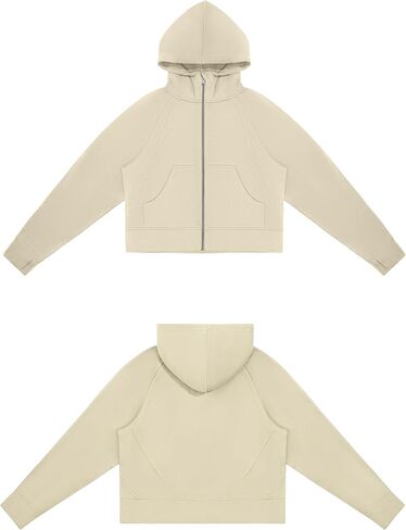 THE GYM PEOPLE Women's Full-Zip Up Hoodies Jacket Fleece Workout Crop Tops Sweatshirts with Pockets Thumb Hole in Kuwait
