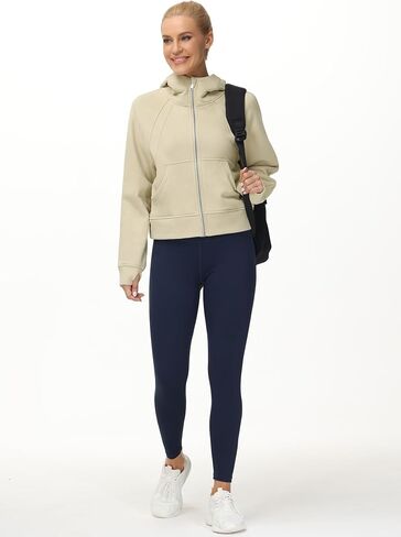 THE GYM PEOPLE Women's Full-Zip Up Hoodies Jacket Fleece Workout Crop Tops Sweatshirts with Pockets Thumb Hole in Kuwait