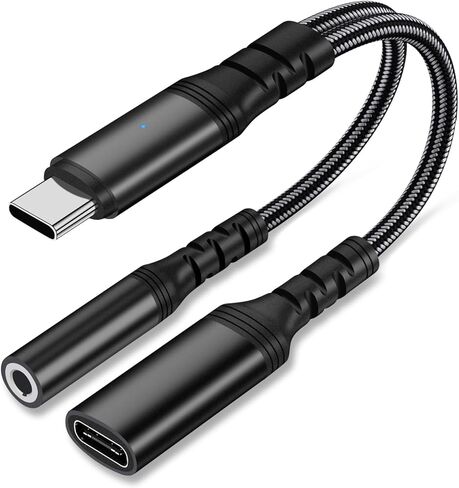 محول صوت USB C إلى 3.5 ملم مع شاحن، محول سماعة رأس USB 2 في 1 مع دونجل شحن PD 60 وات متوافق مع Galaxy S23 Ultra/S23/S22/S22+/S21/S20FE/A53/Note 10+، Google Pixel 7/6Pro/ 5/4XL/3 in Saudi Arabia