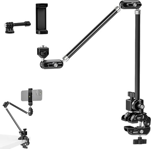 NEEWER 30" Articulating Magic Arm with Super Clamp/Action Cam Mount/Phone Holder, Overhead Camera Desk Mount Mic Boom Stand, Compatible with GoPro iPhone DSLR Webcam Microphone Video Recording, UA056 in Saudi Arabia