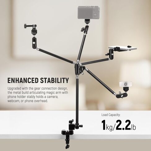NEEWER 30" Articulating Magic Arm with Super Clamp/Action Cam Mount/Phone Holder, Overhead Camera Desk Mount Mic Boom Stand, Compatible with GoPro iPhone DSLR Webcam Microphone Video Recording, UA056 in Saudi Arabia
