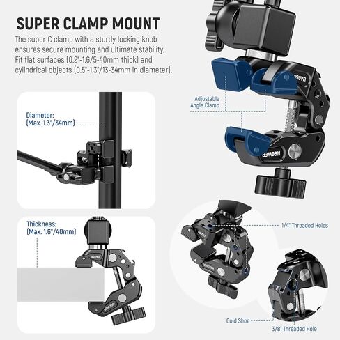 NEEWER 30" Articulating Magic Arm with Super Clamp/Action Cam Mount/Phone Holder, Overhead Camera Desk Mount Mic Boom Stand, Compatible with GoPro iPhone DSLR Webcam Microphone Video Recording, UA056 in Saudi Arabia