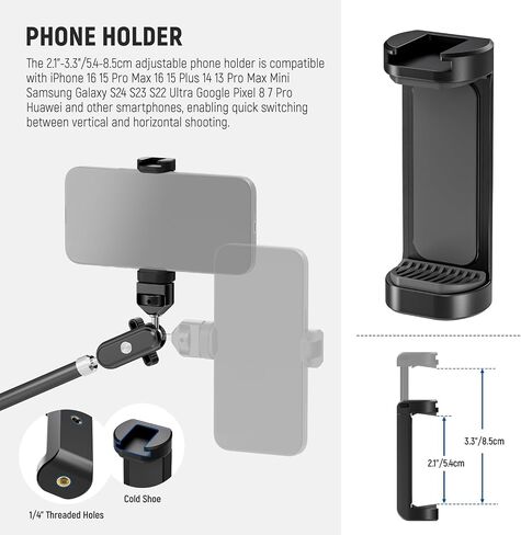 NEEWER 30" Articulating Magic Arm with Super Clamp/Action Cam Mount/Phone Holder, Overhead Camera Desk Mount Mic Boom Stand, Compatible with GoPro iPhone DSLR Webcam Microphone Video Recording, UA056 in Saudi Arabia