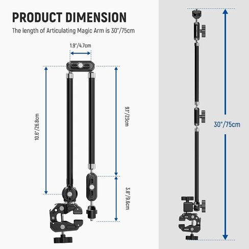 NEEWER 30" Articulating Magic Arm with Super Clamp/Action Cam Mount/Phone Holder, Overhead Camera Desk Mount Mic Boom Stand, Compatible with GoPro iPhone DSLR Webcam Microphone Video Recording, UA056 in Saudi Arabia