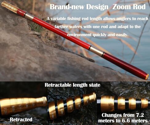 Premium Carbon Fiber Tenkara Rod Fishing Rod 8:2 Action-Lightweight Collapsible Bass Crappie Stream Telescopic Rod 23FT with Zoom Rod Ultralight Small Hand Rod in Saudi Arabia