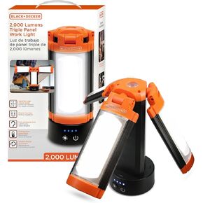 BLACK+DECKER Utility Light, Rechargeable 2000 Lumens LED 3 Panel Work Light with 6000mAh Battery Bank & Flashlight, 3 Light Colors, 4 SOS Modes, Dimmable, IP44 Water-Resistant, Magnetic & Hook Mount in Saudi Arabia