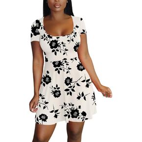 LYANER Women's Scoop Neck Short Sleeve Ruffle Hem A Line Flare Mini Basic Dress in Kuwait
