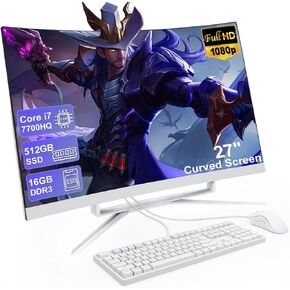 27 inch All-in-One Desktop PC,Curved FHD Display, All-in-One Computer 16GB DDR3 512GB ROM SSD Core i7 7700HQ, HDMI Bluetooth 5.0 Dual Band WiFi with Mouse and Wired Keyboard in Kuwait