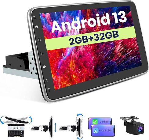 2G+32G DIN CAR RADIO STEREATINT ، Android 13 10 بوصة اللمسات التي تعمل باللمس مع الرابط اللاسلكي/Androidauto/Mirror ، WIFI/GPS/Bluetooth/RDS/USB/FM/SWC/CAMERA in Kuwait
