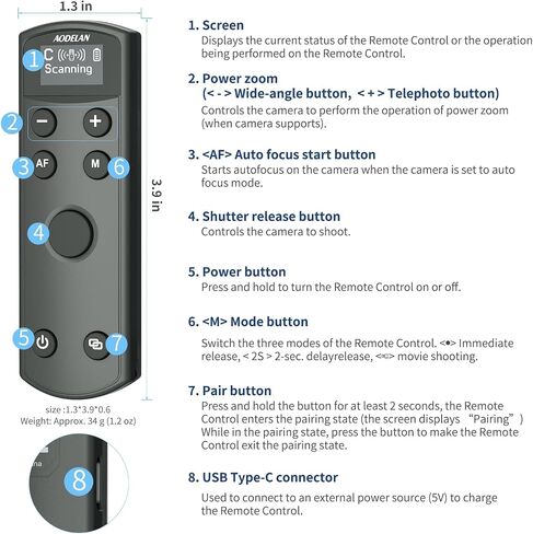 Wireless Camera Remote Shutter Release for Canon R3/ R7/ R10/ M50/ EOS M6 Mark II/R/RP /90D /6D Mark II /R5/ R6 /800D /850D /250D/Rebel SL2 /T7i /G5 X Mark II /G7 X Mark III, Replace Canon BR-E1 in Kuwait