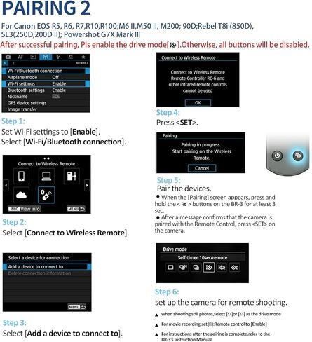 Wireless Camera Remote Shutter Release for Canon R3/ R7/ R10/ M50/ EOS M6 Mark II/R/RP /90D /6D Mark II /R5/ R6 /800D /850D /250D/Rebel SL2 /T7i /G5 X Mark II /G7 X Mark III, Replace Canon BR-E1 in Kuwait